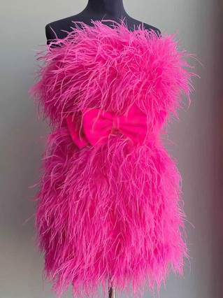 Sheath/Column Strapless Feather Short/Mini Homecoming Dresses With Bow #Favs020110634 Sheath/Column Strapless Feather Short/Mini Homecoming Dresses With Bow #Favs020110634