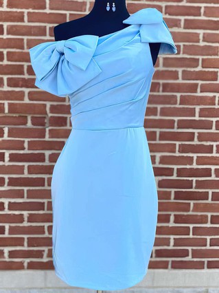 Sheath/Column One Shoulder Stretch Crepe Short/Mini Homecoming Dresses With Bow #Favs020110635 Sheath/Column One Shoulder Stretch Crepe Short/Mini Homecoming Dresses With Bow #Favs020110635