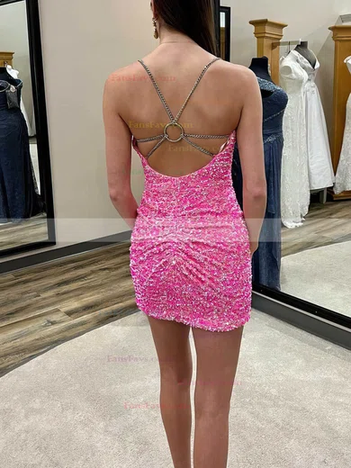 Sheath/Column V-neck Sequined Short/Mini Homecoming Dresses With Beading #Favs020110640