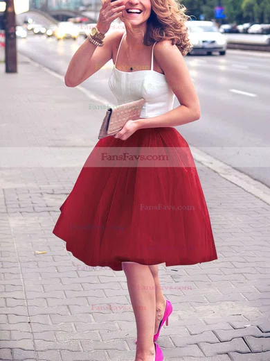 A-line Sweetheart Satin Tulle Knee-length Prom Dresses #Favs020102755