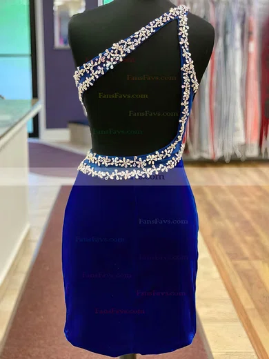 Sheath/Column One Shoulder Velvet Short/Mini Homecoming Dresses With Crystal Detailing #Favs020110652
