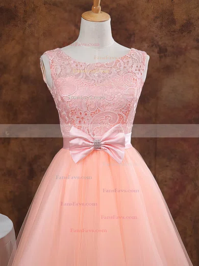 Ball Gown Scoop Neck Lace Tulle Short/Mini Bow Prom Dresses #Favs02017611