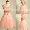 Ball Gown Scoop Neck Lace Tulle Short/Mini Bow Prom Dresses #Favs02017611
