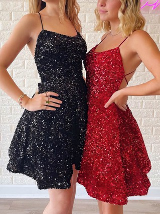 A-line Scoop Neck Sequined Short/Mini Homecoming Dresses #Favs020110669 A-line Scoop Neck Sequined Short/Mini Homecoming Dresses #Favs020110669