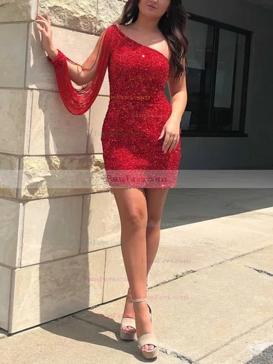 Sheath/Column One Shoulder Sequined Short/Mini Homecoming Dresses #Favs020110675