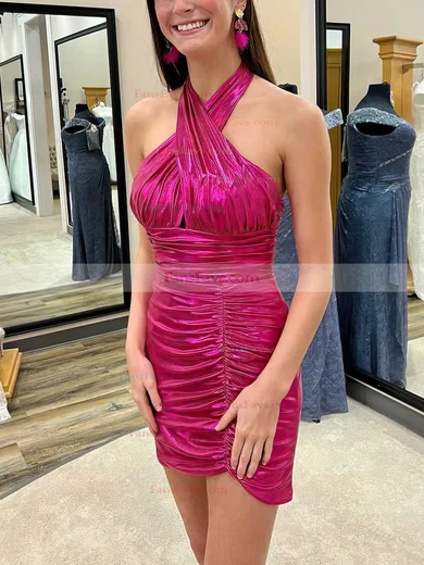 Sheath/Column V-neck Shimmer Crepe Short/Mini Homecoming Dresses With Ruffles #Favs020110680