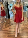 A-line V-neck Chiffon Short/Mini Homecoming Dresses With Lace #Favs020110684