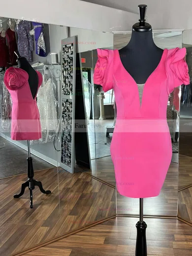 Sheath/Column V-neck Stretch Crepe Short/Mini Homecoming Dresses With Flower(s) #Favs020110685