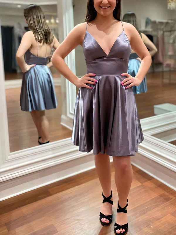 A-line V-neck Silk-like Satin Short/Mini Homecoming Dresses #Favs020110689