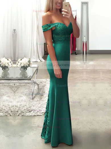 Trumpet/Mermaid Off-the-shoulder Lace Silk-like Satin Floor-length Sashes / Ribbons Prom Dresses #Favs020104503