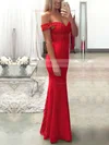 Trumpet/Mermaid Off-the-shoulder Lace Silk-like Satin Floor-length Sashes / Ribbons Prom Dresses #Favs020104503