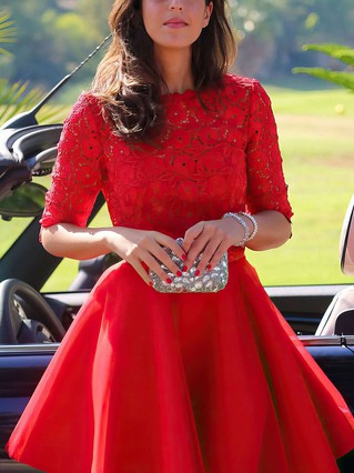 Scoop Neck Best Short/Mini Red Lace Chiffon 1/2 Sleeve Homecoming Dresses #Favs02051719 Scoop Neck Best Short/Mini Red Lace Chiffon 1/2 Sleeve Homecoming Dresses #Favs02051719