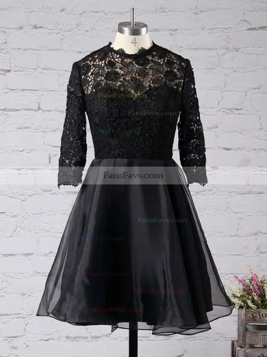 Scoop Neck Best Short/Mini Red Lace Chiffon 1/2 Sleeve Homecoming Dresses #Favs02051719