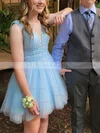 A-line V-neck Tulle Short/Mini Homecoming Dresses With Beading #Favs020110713