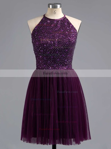 Tulle Scoop Neck Beading Spaghetti Straps Elegant Short/Mini Prom Dress #Favs02019702