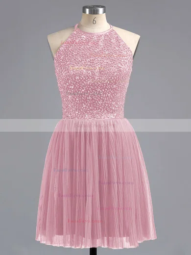 Tulle Scoop Neck Beading Spaghetti Straps Elegant Short/Mini Prom Dress #Favs02019702