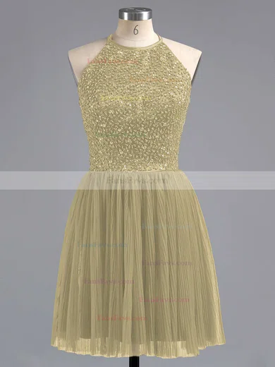 Tulle Scoop Neck Beading Spaghetti Straps Elegant Short/Mini Prom Dress #Favs02019702