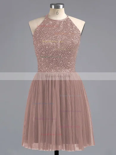 Tulle Scoop Neck Beading Spaghetti Straps Elegant Short/Mini Prom Dress #Favs02019702