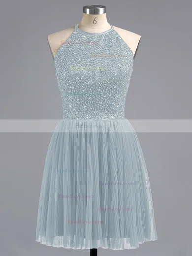 Tulle Scoop Neck Beading Spaghetti Straps Elegant Short/Mini Prom Dress #Favs02019702