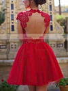 Casual Red Lace Tulle Scoop Neck Short/Mini Cap Straps Prom Dress #Favs02019873