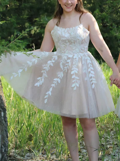 A-line Scoop Neck Tulle Short/Mini Homecoming Dresses With Lace #Favs020110739