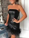 Sheath/Column Strapless Sequined Short/Mini Homecoming Dresses With Feathers / Fur #Favs020110740