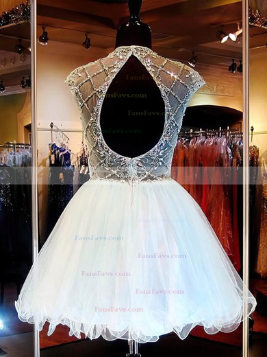 Short/Mini Light Sky Blue Open Back Tulle Beading Scoop Neck Prom Dresses #Favs020101145