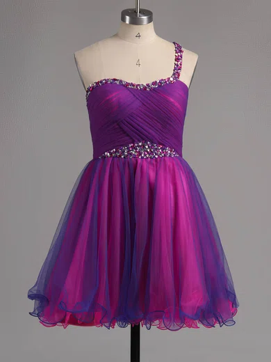 A-line One Shoulder Tulle Short/Mini Ruffles Homecoming Dresses #Favs02013221