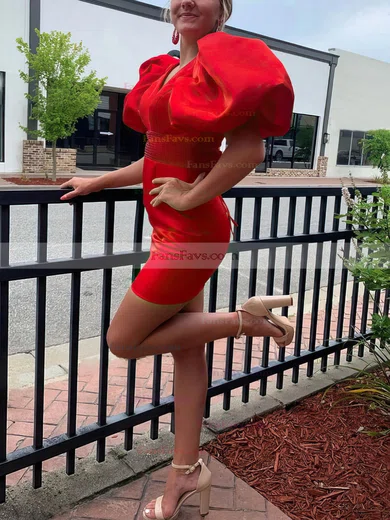 Sheath/Column V-neck Satin Short/Mini Homecoming Dresses With Sashes / Ribbons #Favs020110766