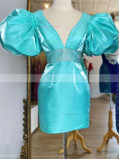 Sheath/Column V-neck Satin Short/Mini Homecoming Dresses With Sashes / Ribbons #Favs020110766
