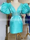 Sheath/Column V-neck Satin Short/Mini Homecoming Dresses With Sashes / Ribbons #Favs020110766