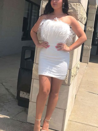 Sheath/Column Strapless Stretch Crepe Short/Mini Homecoming Dresses With Feathers / Fur #Favs020110767 Sheath/Column Strapless Stretch Crepe Short/Mini Homecoming Dresses With Feathers / Fur #Favs020110767