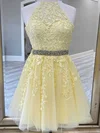 A-line High Neck Tulle Short/Mini Homecoming Dresses With Lace #Favs020110782