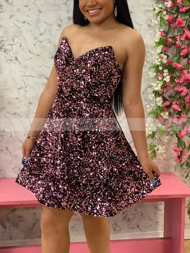 A-line V-neck Sequined Short/Mini Homecoming Dresses #Favs020110784