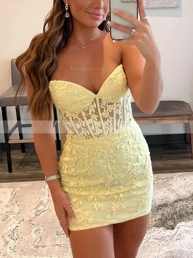 Sheath/Column Sweetheart Tulle Short/Mini Homecoming Dresses With Lace #Favs020110790