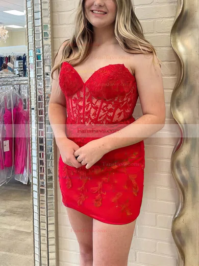 Sheath/Column Sweetheart Tulle Short/Mini Homecoming Dresses With Lace #Favs020110790