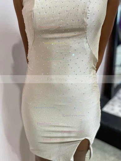 Sheath/Column Scoop Neck Jersey Short/Mini Homecoming Dresses With Split Front #Favs020110791