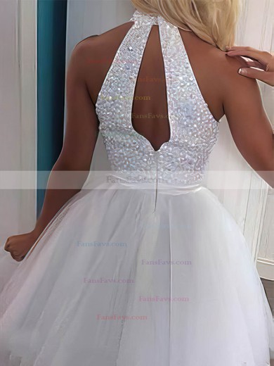 A-line High Neck Tulle Short/Mini Sashes / Ribbons Homecoming Dresses #Favs020102515