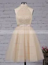 A-line High Neck Tulle Short/Mini Sashes / Ribbons Homecoming Dresses #Favs020102515