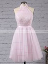 A-line High Neck Tulle Short/Mini Sashes / Ribbons Homecoming Dresses #Favs020102515