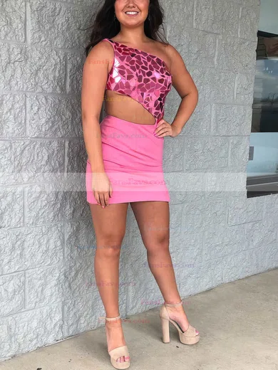 Sheath/Column One Shoulder Stretch Crepe Short/Mini Homecoming Dresses With Split Front #Favs020110801