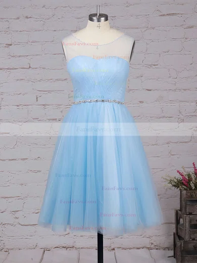 A-line Scoop Neck Tulle Short/Mini Beading Prom Dresses #Favs020102518