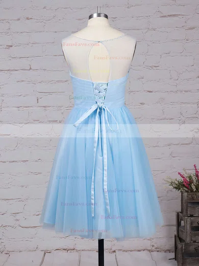 A-line Scoop Neck Tulle Short/Mini Beading Prom Dresses #Favs020102518