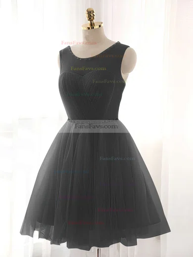 A-line Scoop Neck Tulle Short/Mini Beading Prom Dresses #Favs020102518