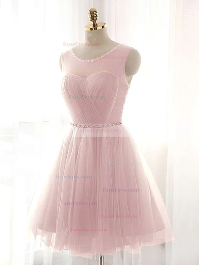A-line Scoop Neck Tulle Short/Mini Beading Prom Dresses #Favs020102518