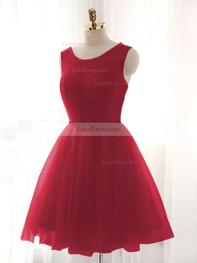 A-line Scoop Neck Tulle Short/Mini Beading Prom Dresses #Favs020102518