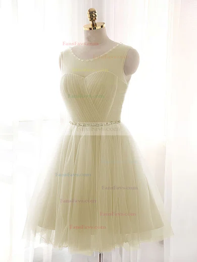 A-line Scoop Neck Tulle Short/Mini Beading Prom Dresses #Favs020102518