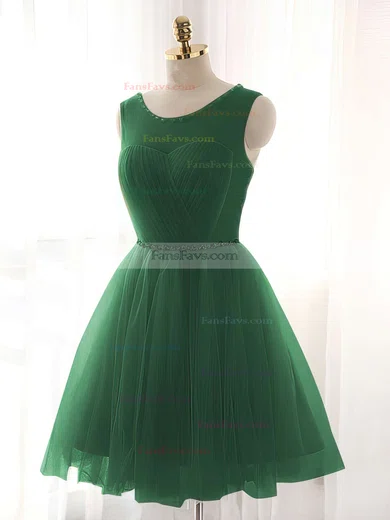 A-line Scoop Neck Tulle Short/Mini Beading Prom Dresses #Favs020102518
