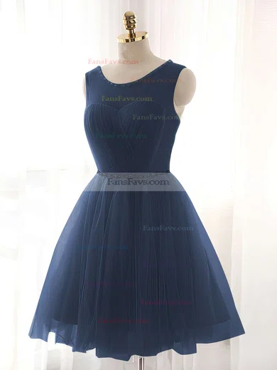 A-line Scoop Neck Tulle Short/Mini Beading Prom Dresses #Favs020102518