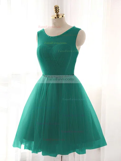 A-line Scoop Neck Tulle Short/Mini Beading Prom Dresses #Favs020102518